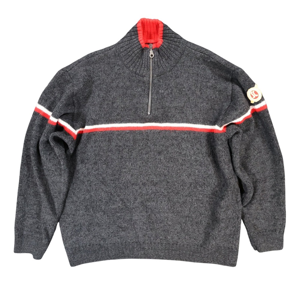 s.Cool Sports Quarter Zip Sweater Mens‎ L Charcoal Excellent Striped Merino Wool